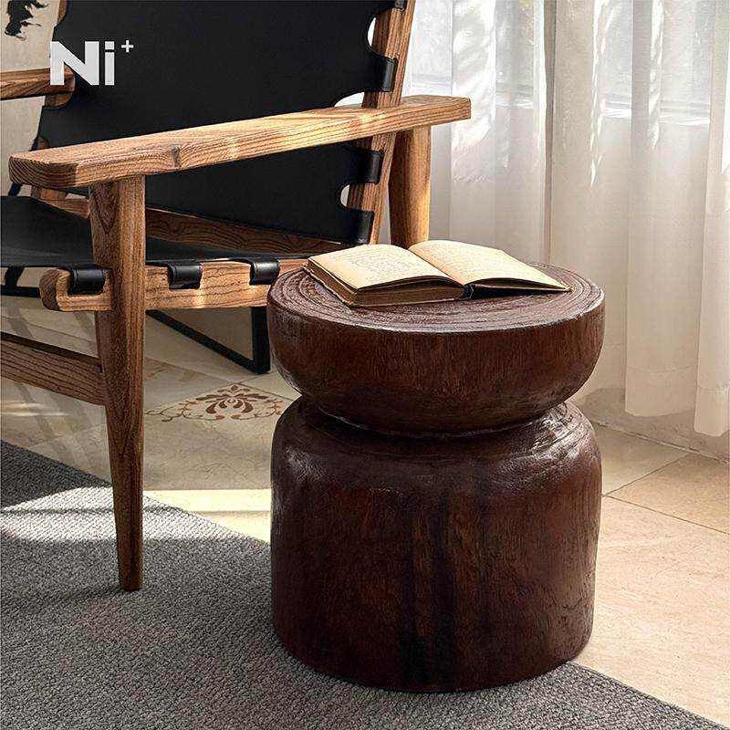 Ni尼家复古风实木墩子茶几原木凳子树根边几圆形根雕客厅艺术摆件