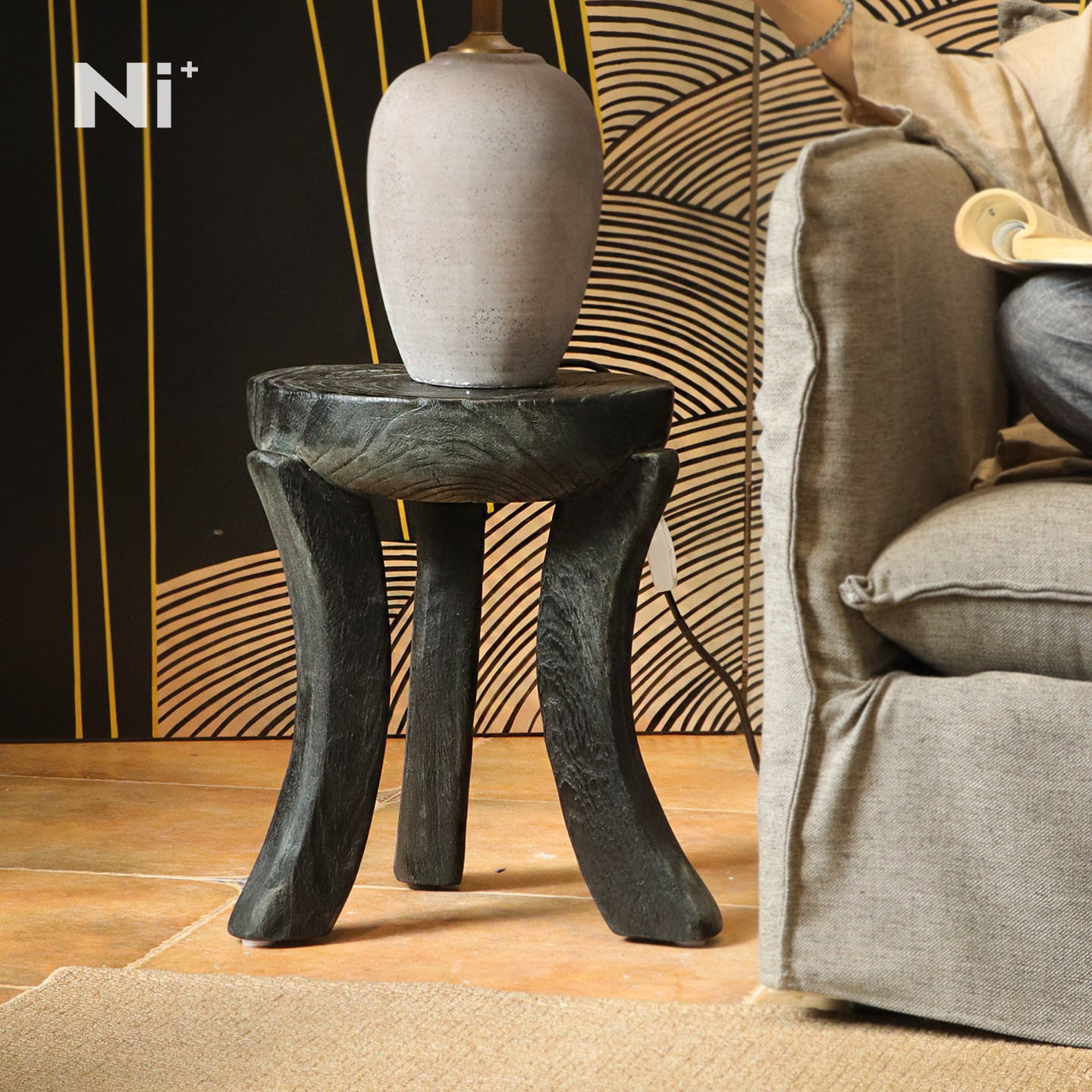 Ni尼家中古风实木角几黑色复古小茶几民宿酒店沙发边桌老钱风边几