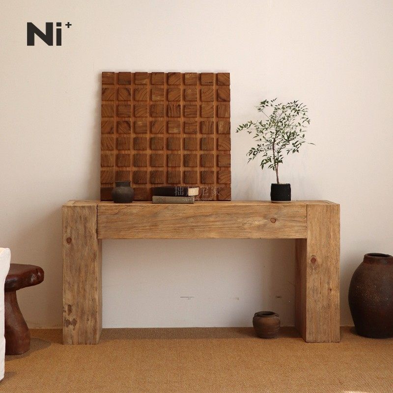 Ni尼家侘寂风原木玄关桌复古做旧实木入户条案客厅民宿靠墙装饰台