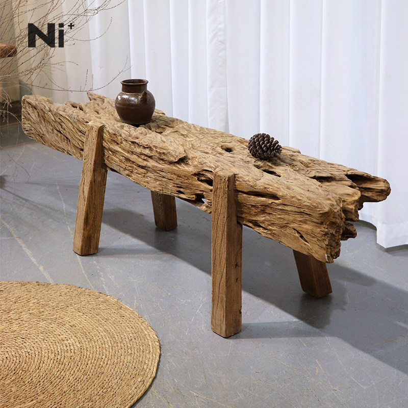 Ni尼家侘寂风实木长凳原木不规则靠墙换鞋凳服装店民宿茶空间凳子