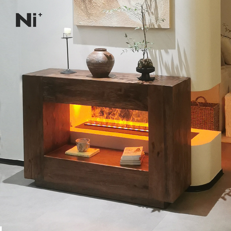 Ni+尼家中古风玄关柜民宿壁炉装饰柜靠墙法式复古侘寂风实木边柜