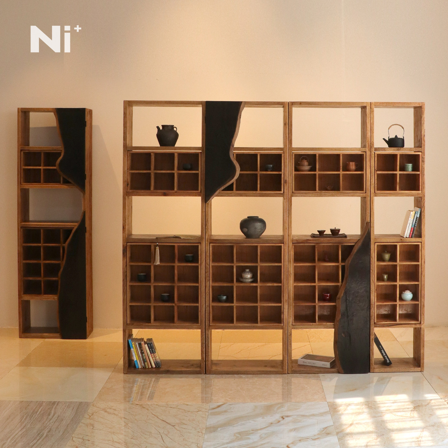 Ni尼家侘寂风实木博古架茶室茶杯架收纳架客厅隔断柜多宝阁置物架