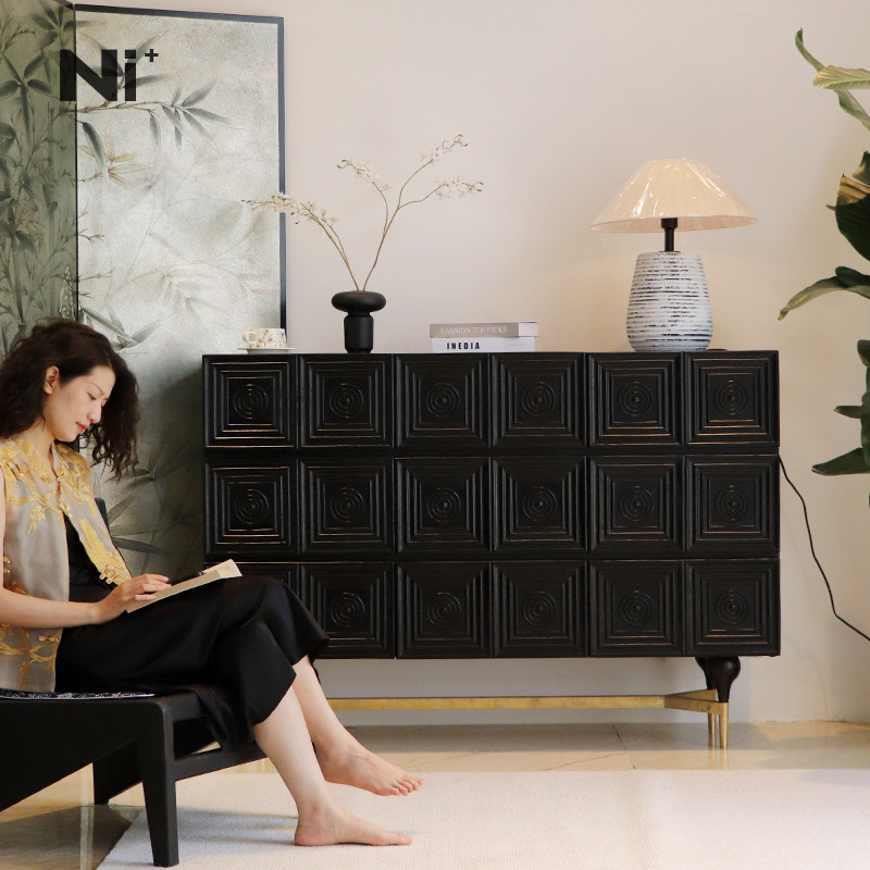 Ni+尼家中古风斗柜实木餐边柜客厅装饰柜侘寂风边柜卧室收纳柜子