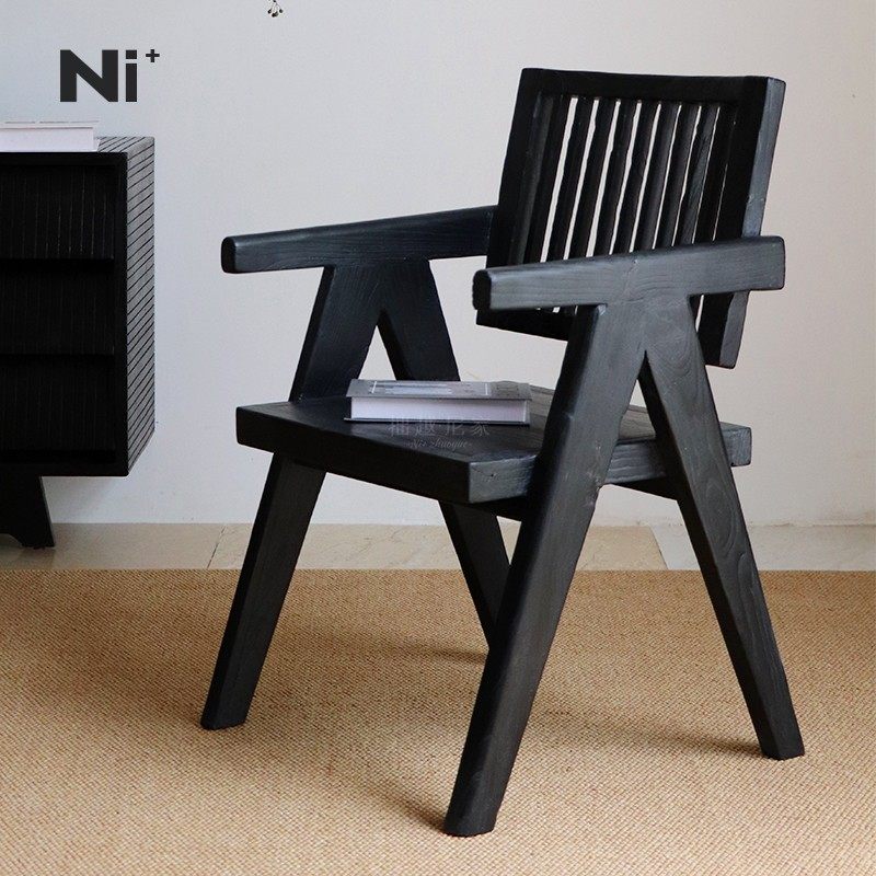 Ni+尼家昌迪加尔实木餐椅中古风扶手椅子黑色书椅侘寂风家用餐椅,住宅家具,餐椅,淘宝优惠券,粉丝福利购,淘宝优惠卷