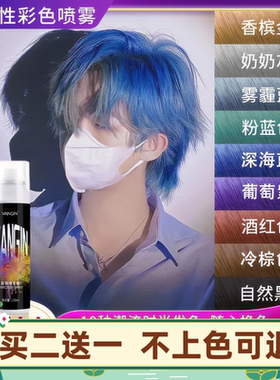 2022流行色一次性染发喷雾奶奶灰粉蓝黑色可洗剂膏学生自己在家染