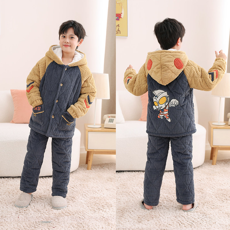 男童冬季睡衣奥特曼2022新款法兰绒卡通宝宝小孩家居服珊瑚绒套装