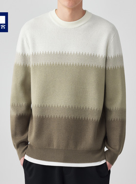 墨麦客男装自发热升温冬季圆领毛衣男士加厚条纹撞色针织衫20510