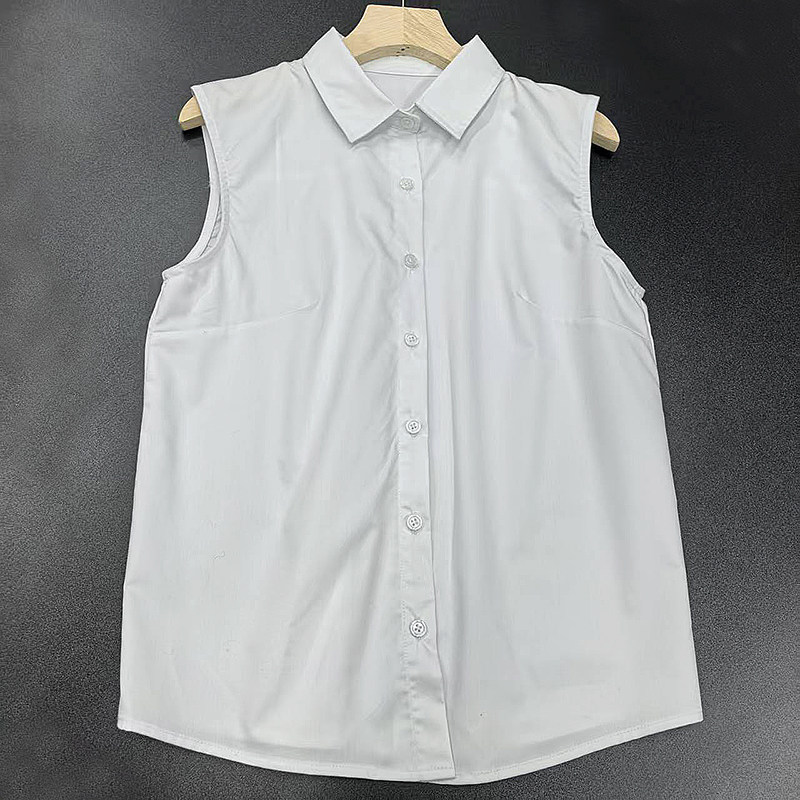 白色免烫弹力衬衣职业通勤无袖衬衫女修身假领子背心马甲叠穿工装