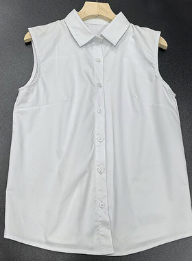 白色免烫弹力衬衣职业通勤无袖衬衫女修身假领子背心马甲叠穿工装