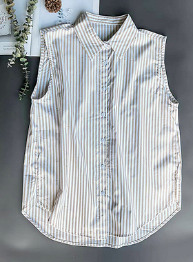jue版高配面料！2025秋冬卡其条纹叠穿无袖背心女假领子上衣衬衣