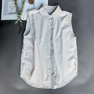 背心女假领子上衣衬衣 2025秋冬卡其条纹叠穿无袖 jue版 高配面料