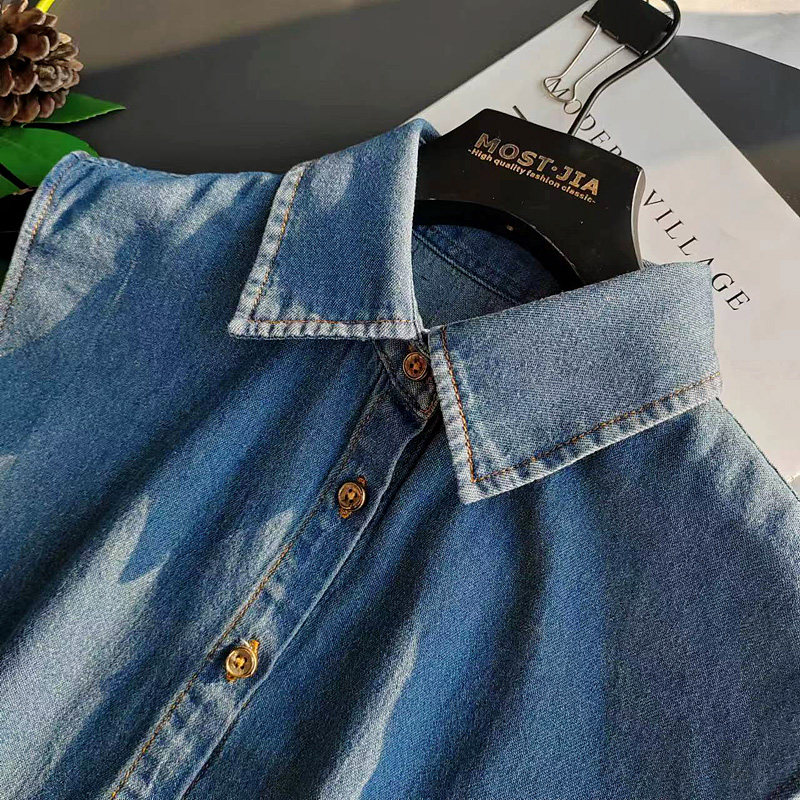 好品质卫衣叠穿伴侣假领子女背心加长假领下摆裙衬衣衬衫牛仔背心