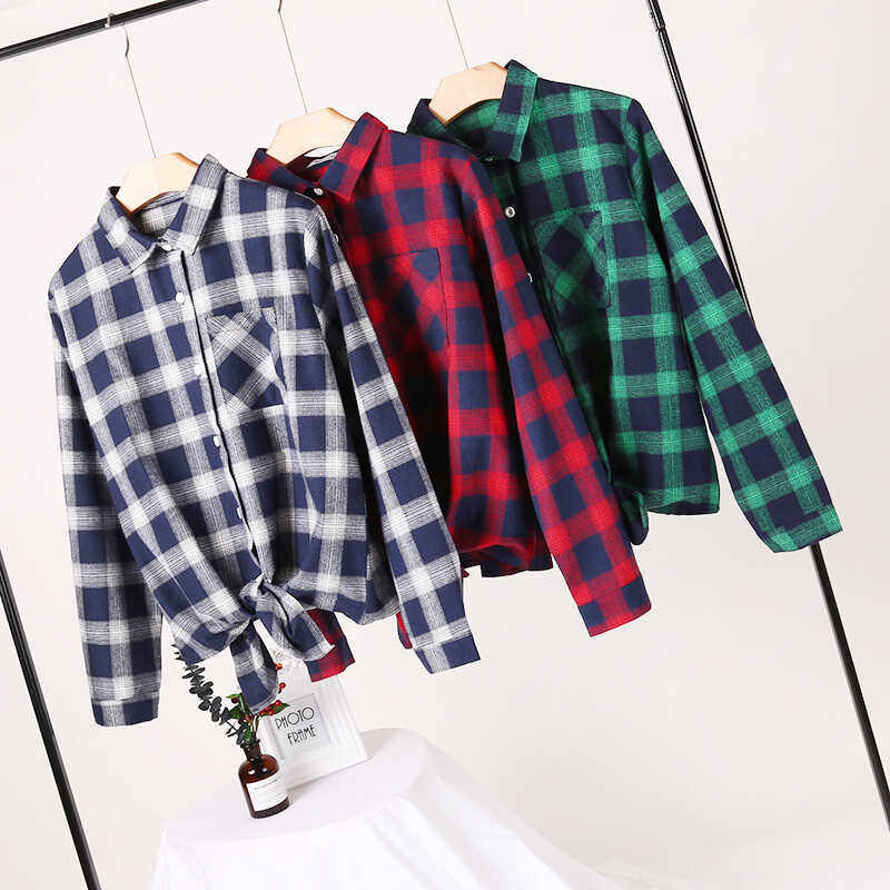 格子衬衫女2025新款春秋女士宽松长袖棉质面料外穿大码打底衬衣