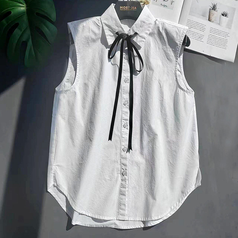 2025卫衣伴侣系带衬衣无袖背心叠穿伴侣百搭棉白色衬衫学院风马甲