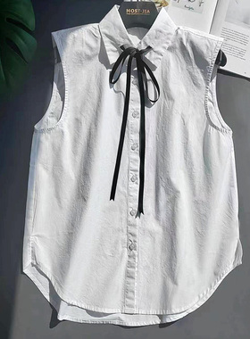 2025卫衣伴侣系带衬衣无袖背心叠穿伴侣百搭棉白色衬衫学院风马甲