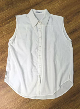 磨毛白色高支棉叠搭伴侣无袖衬衫女衬衣背心打底马甲坎肩内搭