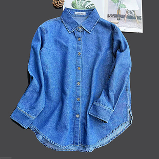 衬衣男女情侣叠穿蓝色 牛仔上衣全棉水洗牛仔衬衫 柜货 2025春新款