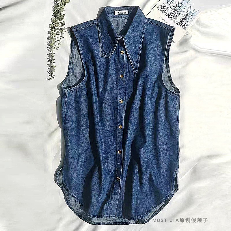 MOSTJIA直筒韩版开衫无袖牛仔棉