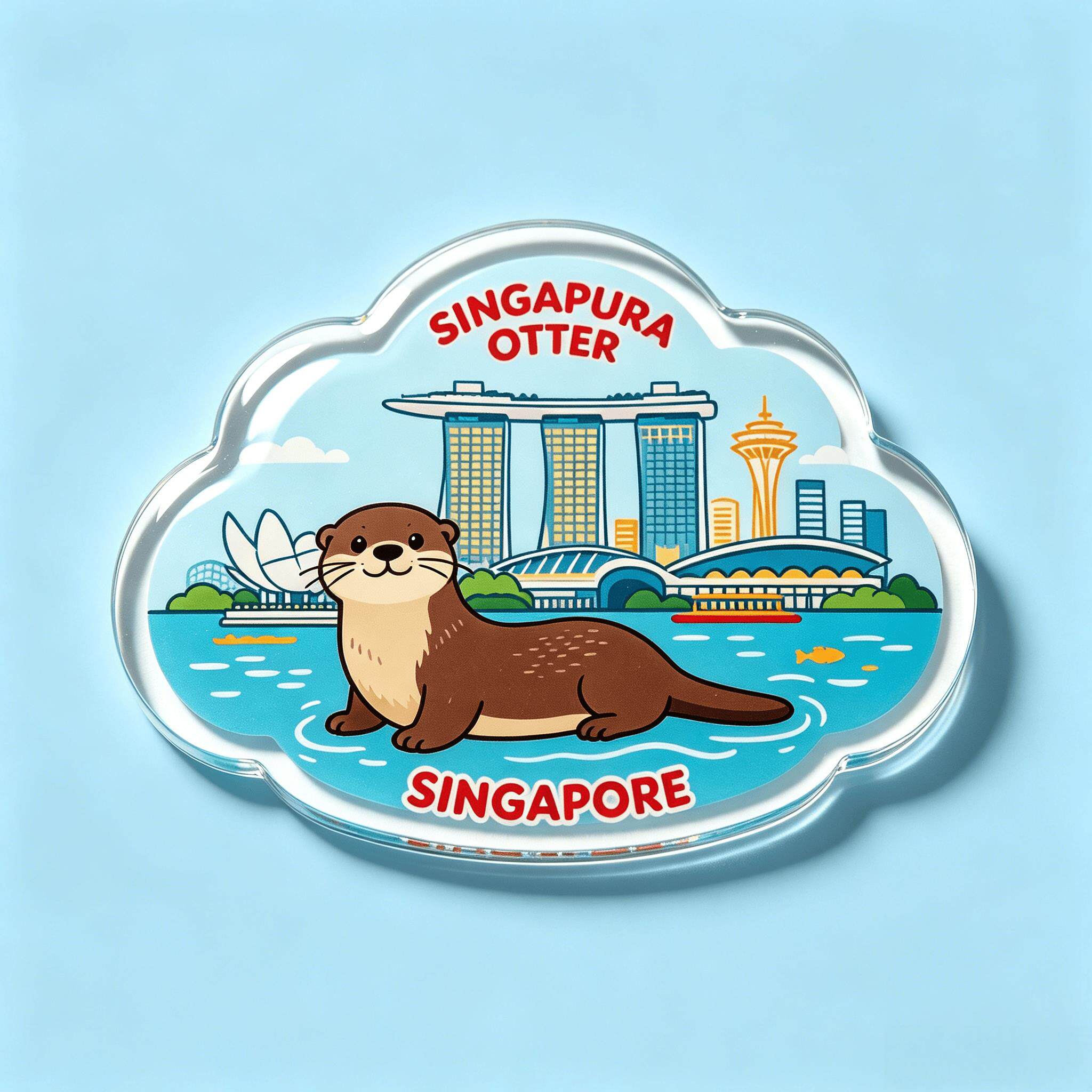新加坡水獭亚克力冰箱贴滨海湾金沙地标文创出国旅游伴手礼纪念品