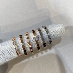 轻奢菱格蜂巢戒指女玫瑰金蜂窝叠戴半排钻高级感气质满钻食指环女