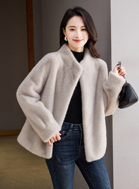 仿天鹅绒貂皮大衣立领短款环保皮草女装上衣秋冬新款加厚外套