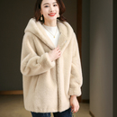 厚大衣 环保毛毛连帽毛茸茸水貂绒中长款 海宁冬季 仿皮草外套女新款