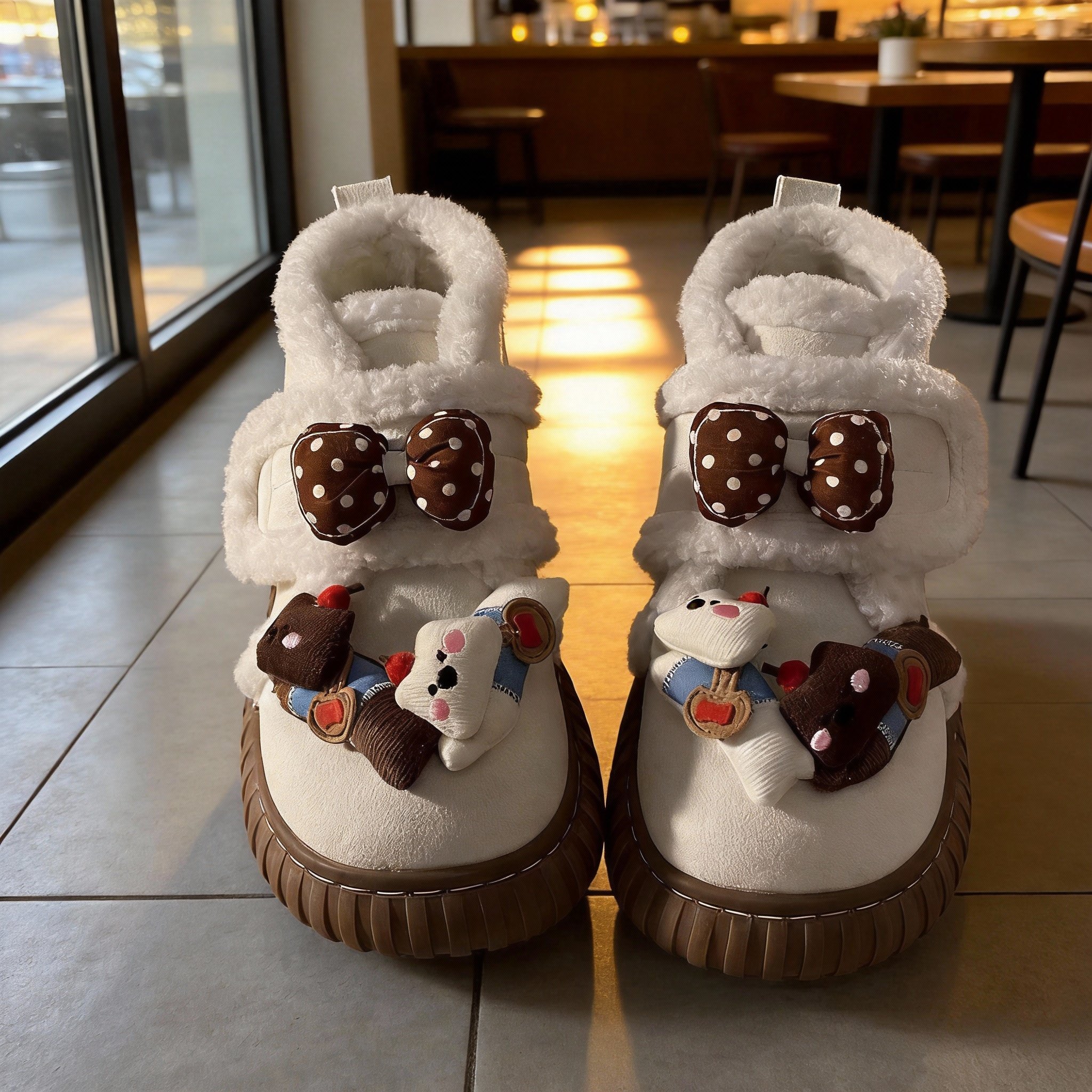 可爱圆头小狗羊羔毛保暖雪地靴女2025冬季新款魔术贴加绒勃肯棉鞋,女鞋,时尚雪地靴,淘宝优惠券,粉丝福利购,淘宝优惠卷