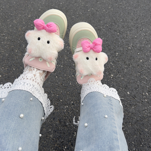 初中生休闲板鞋甜美可爱蝴蝶结鞋粉色2026新款爆款面包鞋