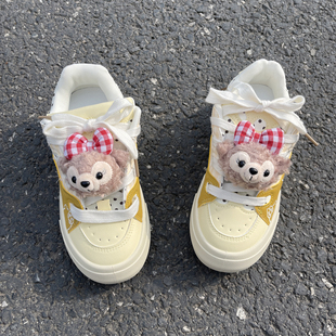 初中生休闲板鞋甜美可爱kitty鞋黄色2026新款爆款面包鞋