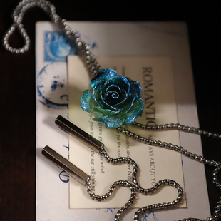 TIE 西部牛仔BOLO 蓝玫瑰 复古简约手工树脂微闪渐变波洛领带女