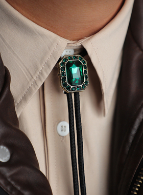 《青影》原创手作复古宝石墨绿墨蓝波洛领带男 西部牛仔BOLO TIE