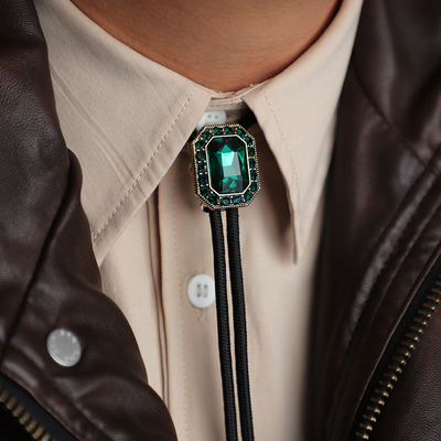 原创复古宝石墨绿墨蓝波洛领带