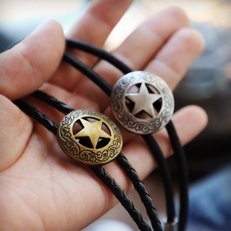 3复古德州五角星衬衫西装配件 皮绳波洛领带男士西部牛仔 休闲领绳