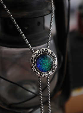 鱼人眼泪复古蓝绿色时光波洛领带男女同款BOLO TIE西部牛仔礼盒装