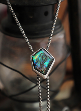 不规则复古鲍贝纹简约钢链项链波洛领带男BOLO TIE潮搭款皮绳领绳