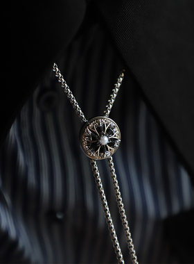 礼盒装 复古小款珍珠锆石波洛领带BOLO TIE西部牛仔钢链领绳小众