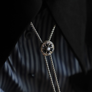 TIE西部牛仔钢链领绳小众 珍珠锆石波洛领带BOLO 礼盒装 复古小款