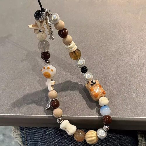 可爱ins风小狗骨头海星猫抓珠串手机链少女复古可爱防丢挂件