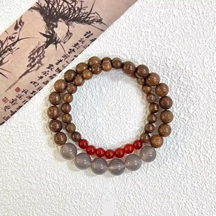 【墨兮】复古中式木珠红蓝琉璃珠双拼手链双层叠戴女小众轻奢手链