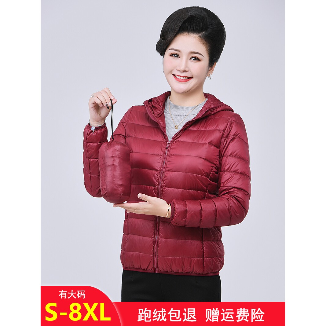轻薄加肥加大码羽绒服女200斤中老年胖mm妈妈冬装轻便短款特大号