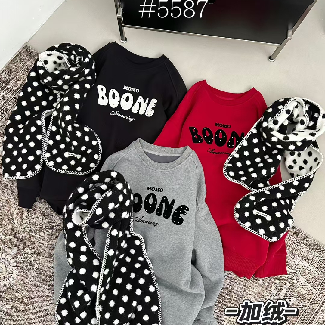 ZW卓娃2025秋冬新款设计感小众圆领宽松休闲时尚加绒长袖卫衣女