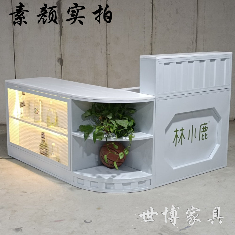 工业风转角铁艺收银台奶茶店 美容店吧台蛋糕店创意集装箱接待台