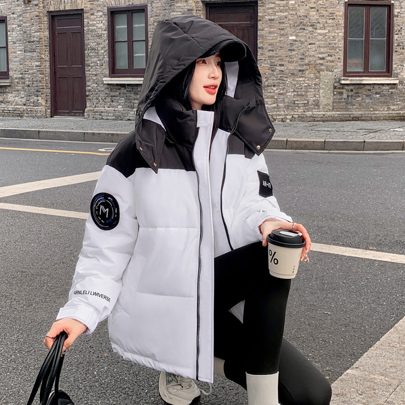 潮牌加厚撞色短款连帽羽绒棉服女秋冬2025新款欧货学生保暖外套女,女装/女士精品,棉衣/棉服,淘宝优惠券,粉丝福利购,淘宝优惠卷
