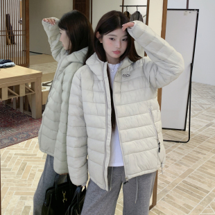 休闲显瘦百搭面包服外套 冬季 白色排骨棉服女轻薄连帽短款 2025新款