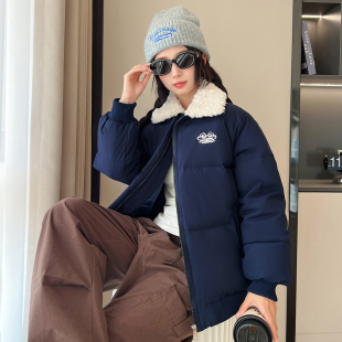 保暖棉衣女 设计感复古学院短款 羊羔棉服外套学生翻领冬季 加厚新款