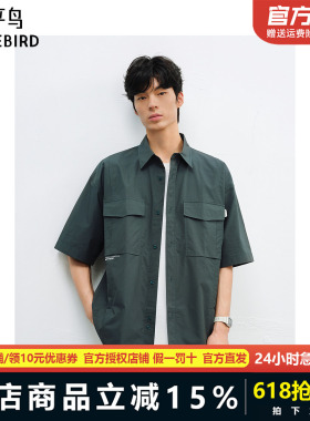 太平鸟男装衬衫25夏新款提花字母刺绣衬衣 B2CJF2166