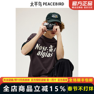 【商场同款】太平鸟男装T恤新款重磅英文刺绣宽松短袖 B2CNE3245