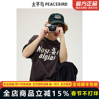 【商场同款】太平鸟男装T恤新款重磅英文刺绣宽松短袖 B2CNE3245