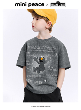 MINIPEACE×芝麻街联名太平鸟童装男童短袖T恤蜡染肌理夏装上衣新