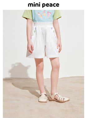 MINIPEACE太平鸟童装女童短裤夏季宽松儿童五分裤薄款纽扣花苞裤